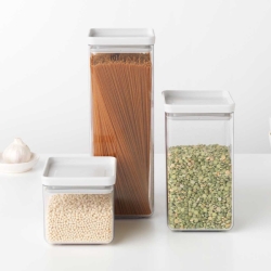 סט 3 מיכלי אחסון פלסטיק שקוף 0.7 + 1.6 + 2.5 ליטר עם מכסה אפור בהיר Brabantia - ללא BPA