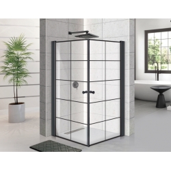 מקלחון הזזה - פינתי פרופיל ניקל שחור קוביות בעל מסגרת היקפית, שחור