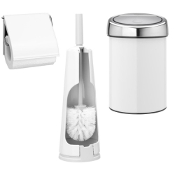 סט לשירותים עם פח נתלה Brabantia: פח טאץ נתלה 3 ליטר + מברשת אסלה קונית + מתקן קיר לנייר טואלט ברבנטיה