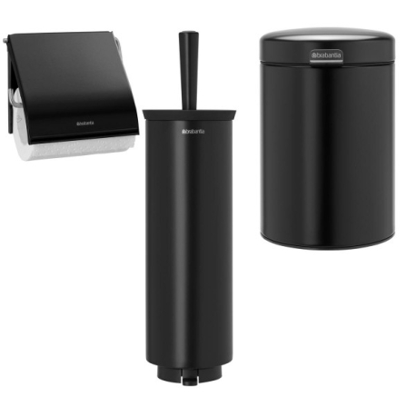 סט לשירותים, נתלה Brabantia: פח נתלה 3 ליטר NewIcon + מברשת אסלה עם אפשרות תלייה + מתקן קיר לנייר טואלט ברבנטיה